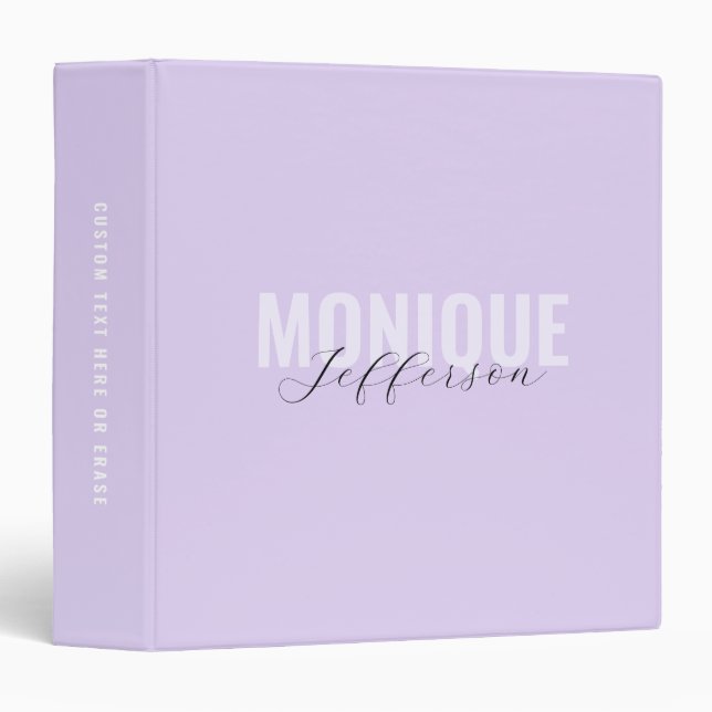 Bold Typography & Script Lilac Lavender Monogram 3 Ring Binder (Front/Spine)