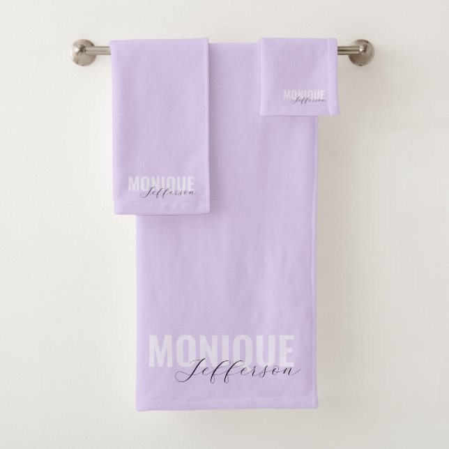Bold Typography & Script Lilac Lavender Monogram Bath Towel Set (Insitu)