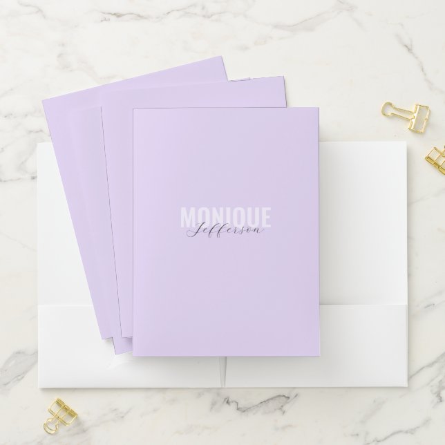 Bold Typography & Script Lilac Lavender Monogram Pocket Folder (In Situ)