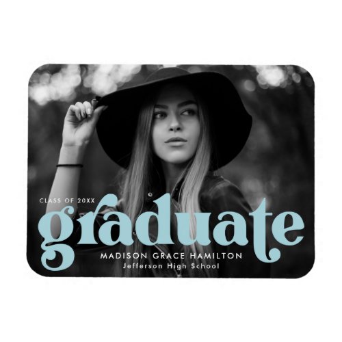 Bold Typography Sky Blue Photo Graduation Magnet