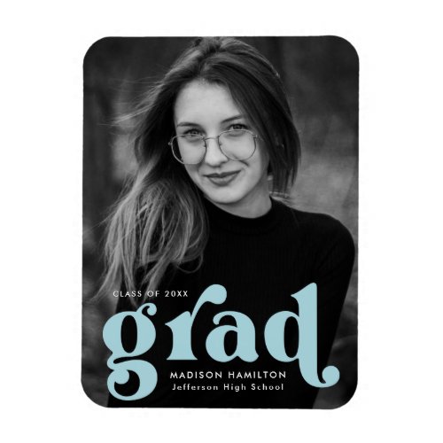 Bold Typography Sky Blue Photo Graduation Magnet