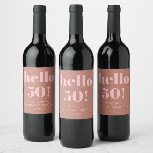 Bold Typography Terracotta Blush Modern Birthday Wine Label