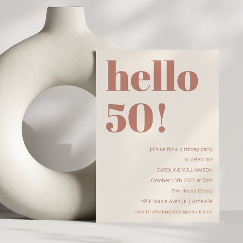 Bold Typography Terracotta Modern 50th Birthday  Invitation
