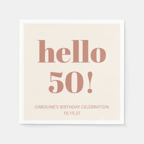 Bold Typography Terracotta Modern 50th Birthday  Napkins