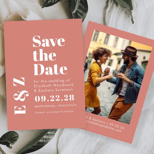 Bold Typography Terracotta Photo Save the Date