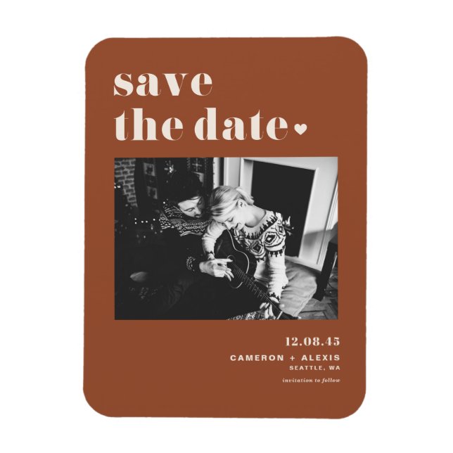 Bold Typography Terracotta Photo Save the Date Magnet (Vertical)