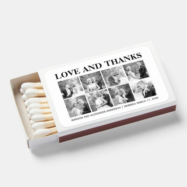 Bold typography Thank You eight photo collage Matchboxes (Front Open)