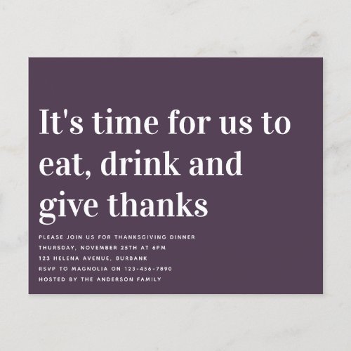 Bold Typography Thanksgiving Dinner Invitation