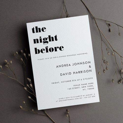 Bold Typography The Night Before Rehearsal Dinner Invitation