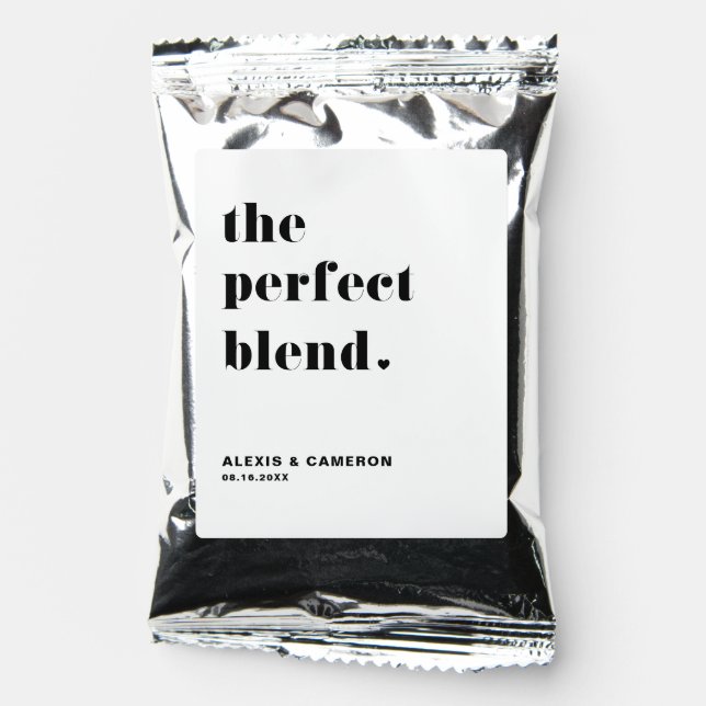 Bold Typography The Perfect Blend Black Wedding Coffee Drink Mix (Front)