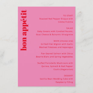 Bold Typography Vibrant Pink Red Modern Wedding Menu
