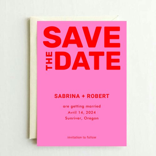 Bold Typography Vibrant Red  Pink Wedding Save The Date