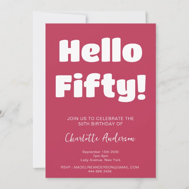 Bold Typography Viva Magenta Modern 50th Birthday Invitation (Front)