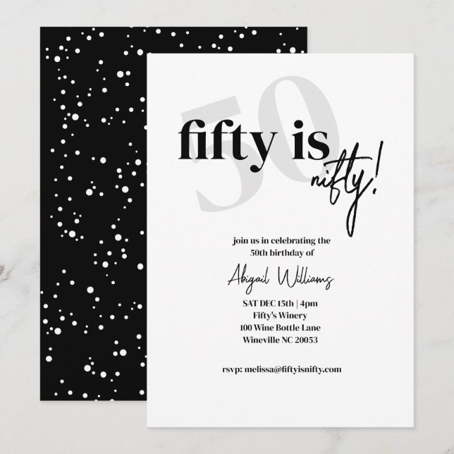 Bold Typography w/ Calligraphy 50 Nifty Birthday Invitation (Front/Back)