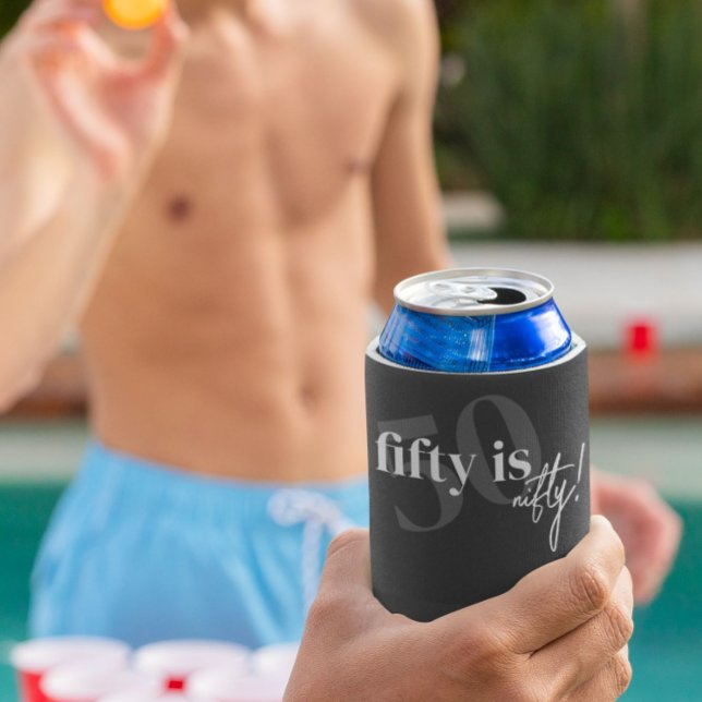 Bold Typography w/ Calligraphy 50th Birthday Can Cooler (Creator Uploaded)