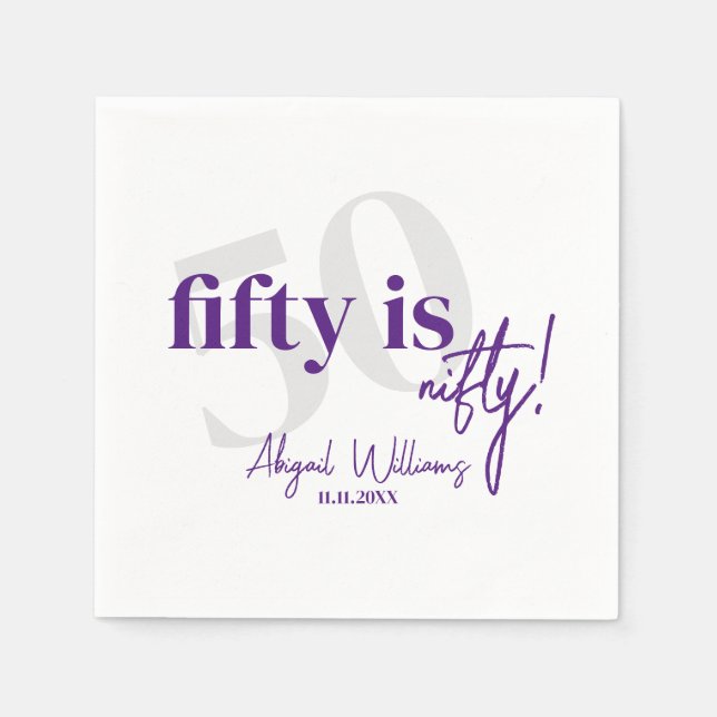 Bold Typography w/ Calligraphy 50th Birthday Party Napkins (Front)