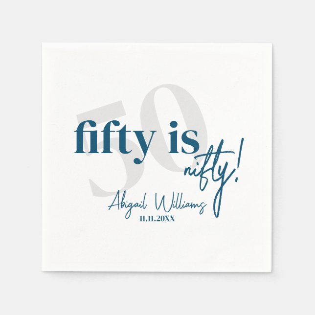 Bold Typography w/ Calligraphy 50th Birthday Party Napkins (Front)