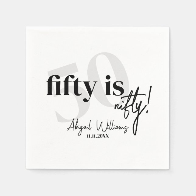 Bold Typography w/ Calligraphy 50th Birthday Party Napkins (Front)