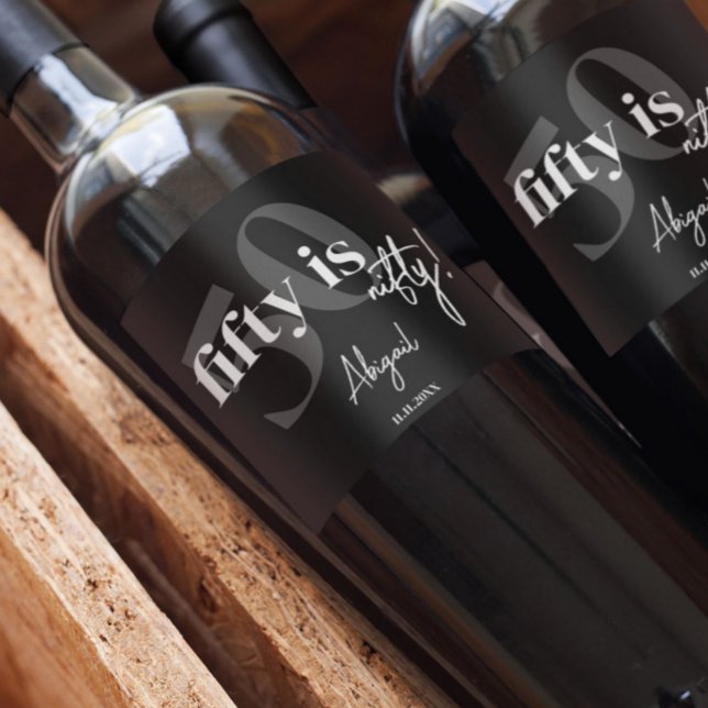 Bold Typography w/ Calligraphy 50th Birthday Party Wine Label (Creator Uploaded)