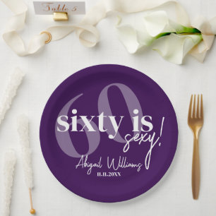 Bold Typography w/ Calligraphy 60th Birthday Party Paper Plates