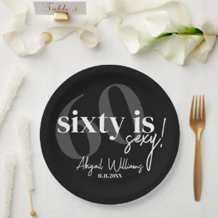 Bold Typography w/ Calligraphy 60th Birthday Party Paper Plates