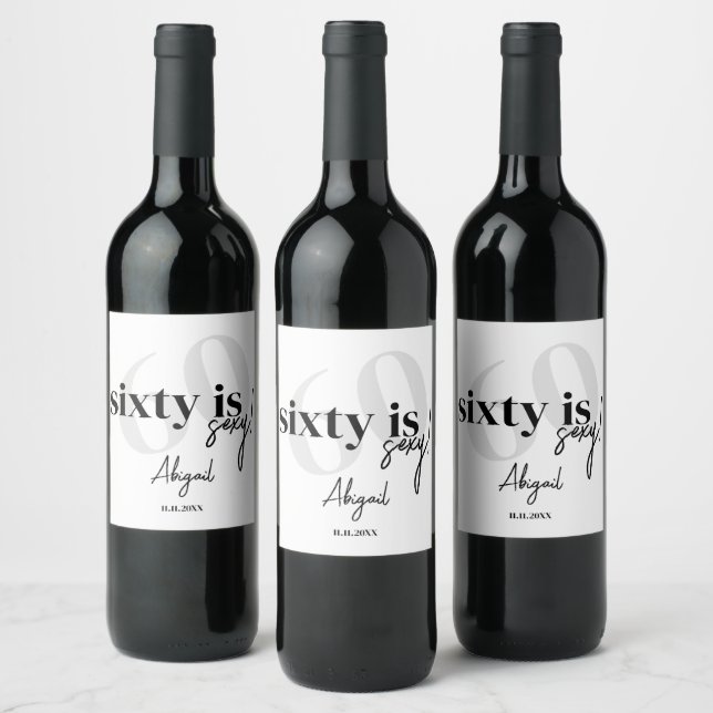 Bold Typography w/ Calligraphy 60th Birthday Party Wine Label (Bottles)