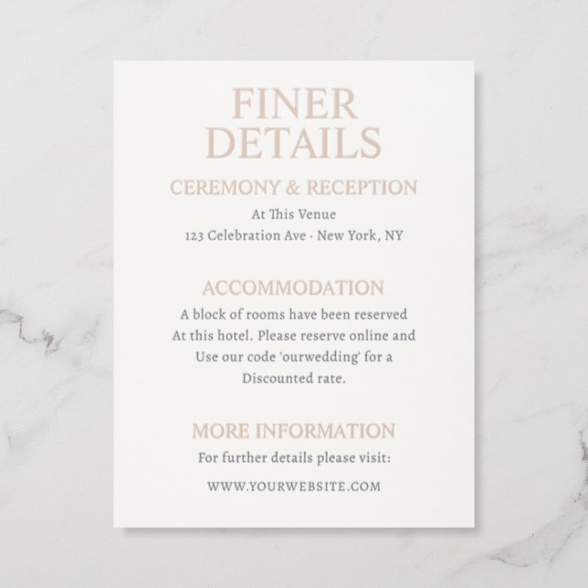 Bold Typography Wedding Details Letterpress Enclosure Card (Front)