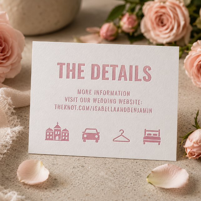 Bold Typography Wedding Details Letterpress Enclosure Card (Simulated card on table)