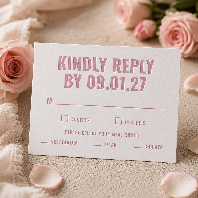 Bold Typography Wedding RSVP (Simulated card on table)