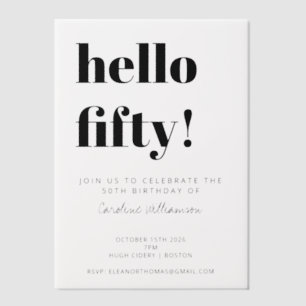 Bold Typography White Modern 50th Birthday Party Vellum Invitations