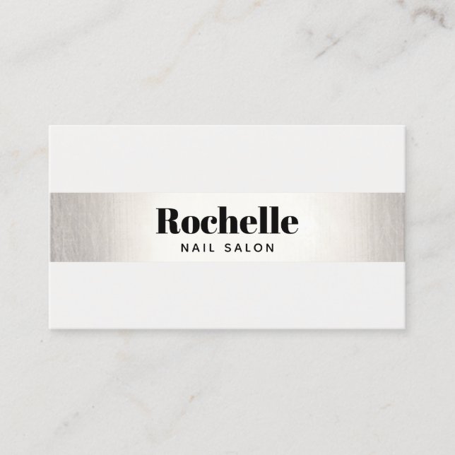 Bold Typography White Modern Silver Stripe Business Card (Front)