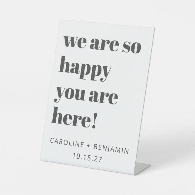 Bold Typography White Modern Wedding Welcome  Pedestal Sign (Front)