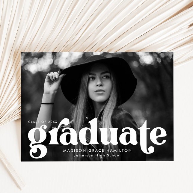 Bold Typography White Photo Graduation Announcement (Creator Uploaded)