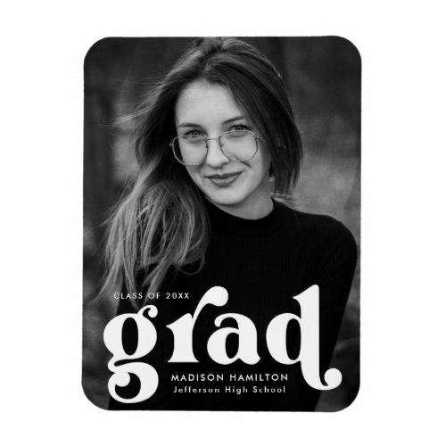 Bold Typography White Photo Graduation Magnet