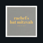 Bold Typography Yellow and Gray Bat Mitzvah Name Napkins<br><div class="desc">Custom Bold Typography Yellow and Gray Modern Bat Mitzvah Napkins</div>