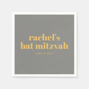 Bold Typography Yellow and Gray Bat Mitzvah Name Napkins