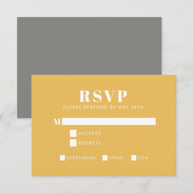 Bold Typography Yellow and Gray Modern Bat Mitzvah RSVP Card (Front/Back)