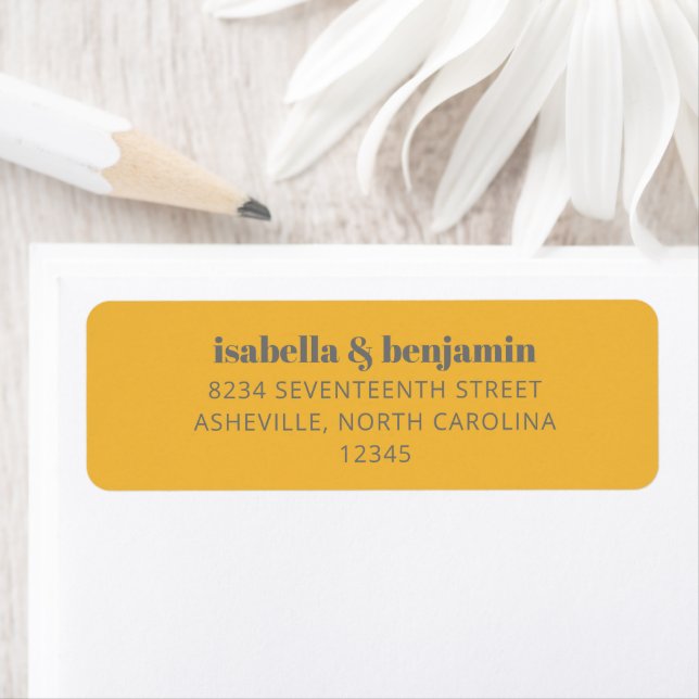 Bold Typography Yellow and Gray Modern Wedding Inv Label (Insitu)