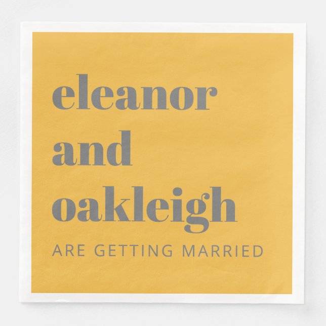 Bold Typography Yellow and Gray Modern Wedding  Paper Dinner Napkins (Front)