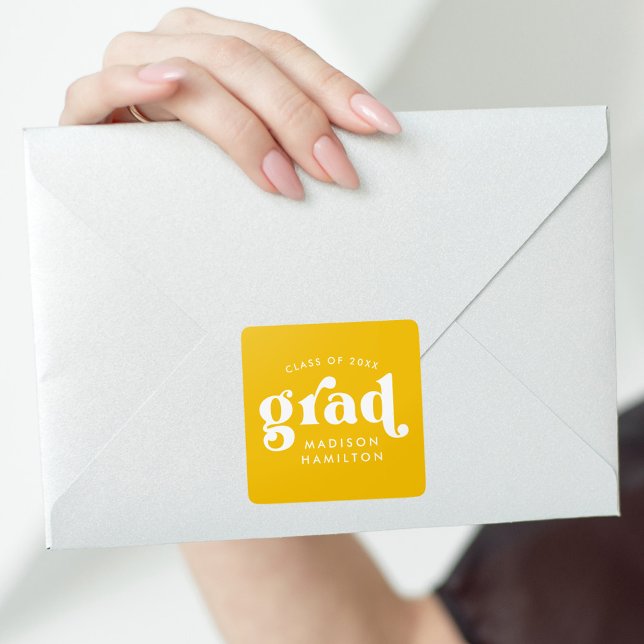 Bold Typography Yellow Graduation Square Sticker (Creator Uploaded)
