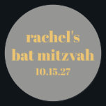 Bold Typography Yellow Gray Custom Bat Mitzvah Classic Round Sticker<br><div class="desc">Bold Typography Yellow and Gray Custom Cute Bat Mitzvah Classic Round Sticker</div>