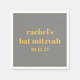 Bold Typography Yellow Gray Custom Bat Mitzvah Napkins