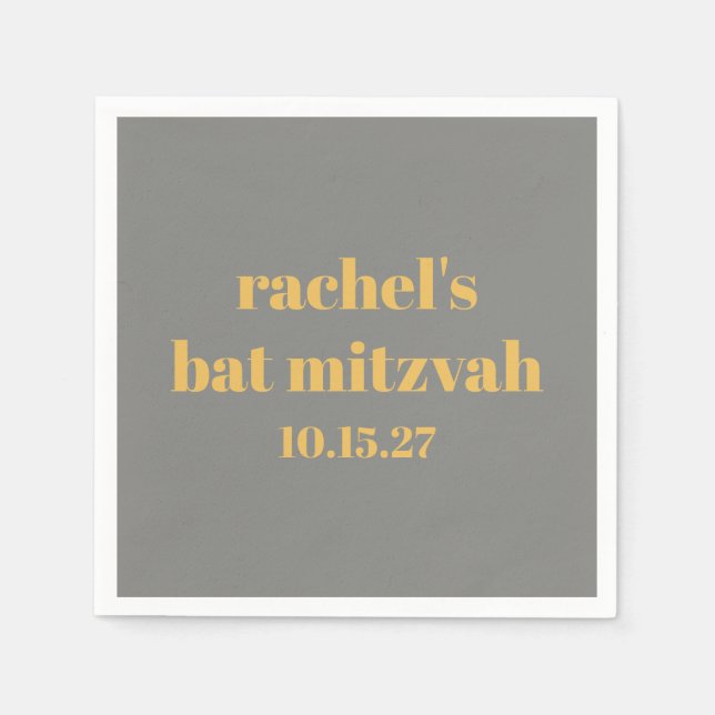 Bold Typography Yellow Gray Custom Bat Mitzvah Napkins (Front)