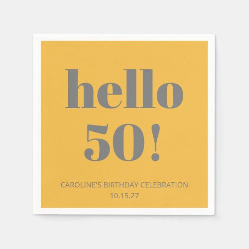 Bold Typography Yellow Gray Modern Birthday Party Napkins