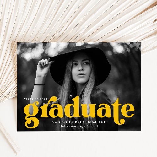 Bold Typography Yellow Photo Graduation Announcement