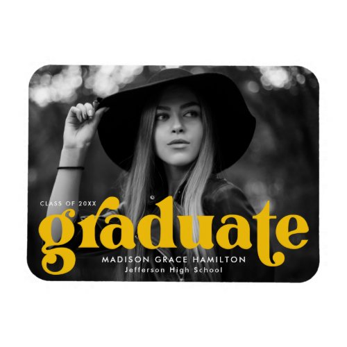 Bold Typography Yellow Photo Graduation Magnet