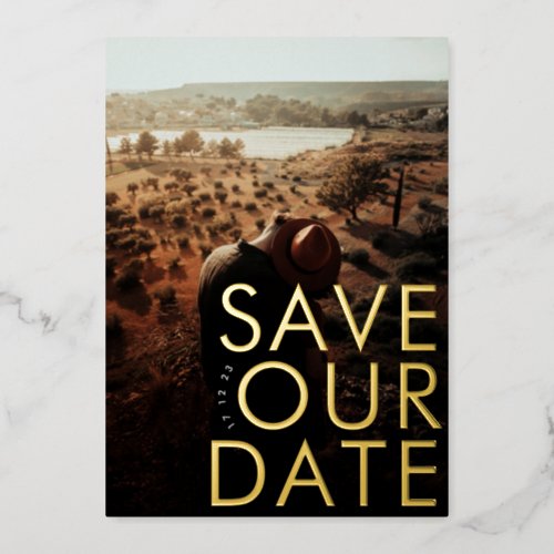 BOLD Ultra Modern Gold Photo Save Our Date Foil Invitation