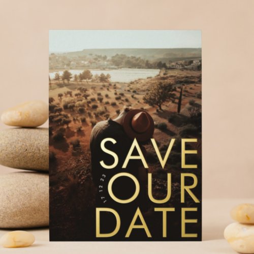 BOLD  Ultra Modern Gold Photo Save Our Date Foil Invitation