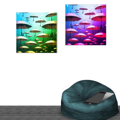 Bold UmbrellasRainPink  Blue Wall Art Sets