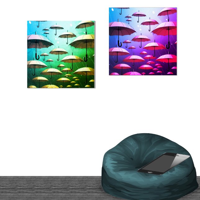 Bold Umbrellas,Rain,Pink & Blue Wall Art Sets (not to scale, add pops of color and interest to any corner or nook.)